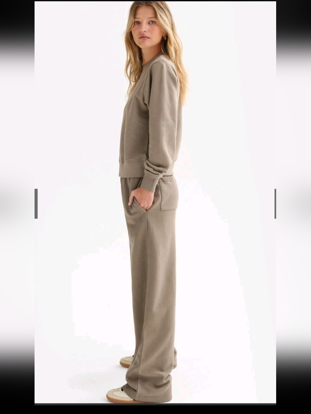 MATE The Label Organic Fleece Straight Leg Sweat Pants Size XL Pebble Color EUC